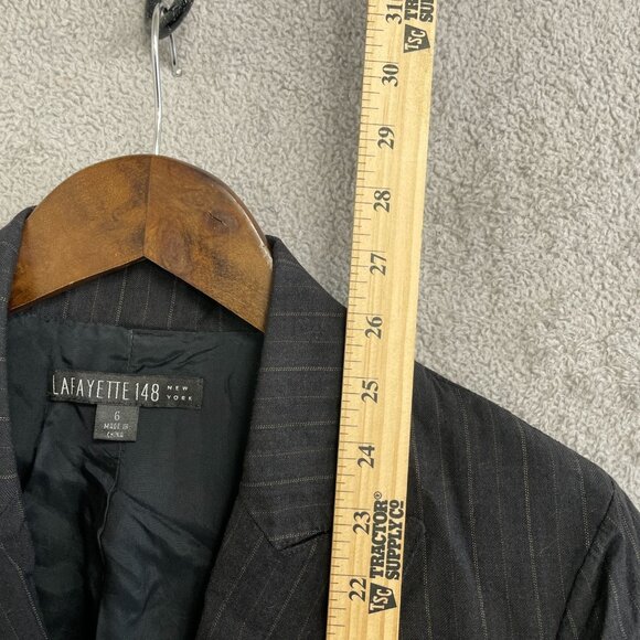 Lafayette 148 New York Women's Size 6 Pinstripe Wool Blazer Jacket Black/ Brown - Picture 3 of 9